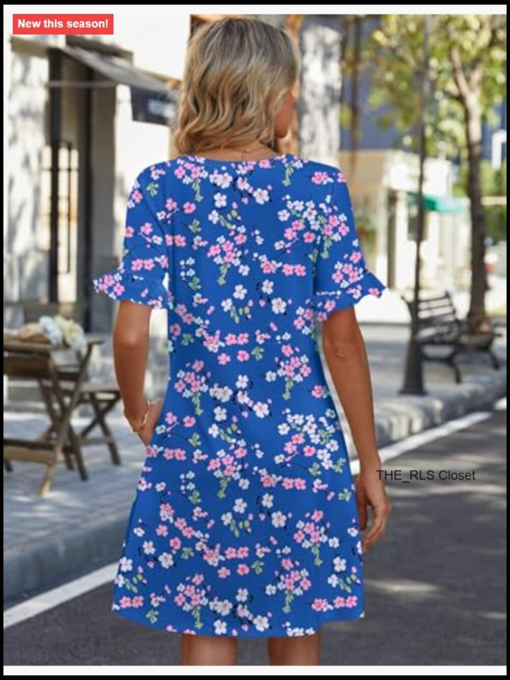 Ruffle Short Sleeve V-Neck Floral A-Line Dress with Pockets - Picture 6 of 7
